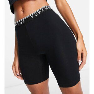 Topshop High Rise Bike Shorts Longline Logo Waistband Black 6 Small